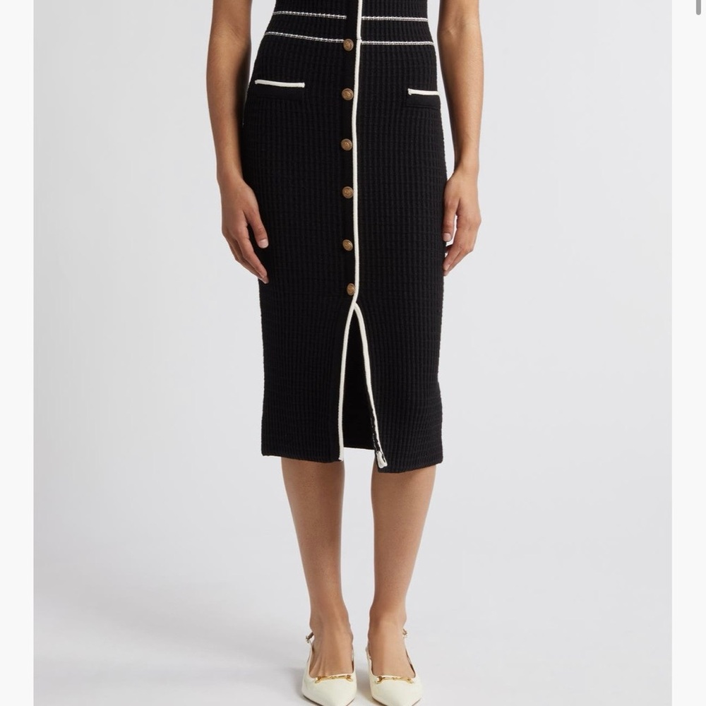 Zoe And Claire Black and White Button-Front Midi Dress